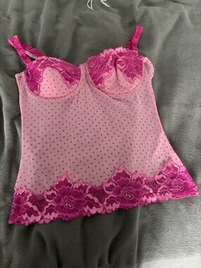 Pink Lace Trim Polka Dot Camisole